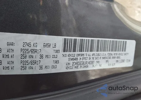 2018 Dodge Grand Caravan Gt z USA, uszkodzony, nr VIN 2C4RDGEG8JR146387